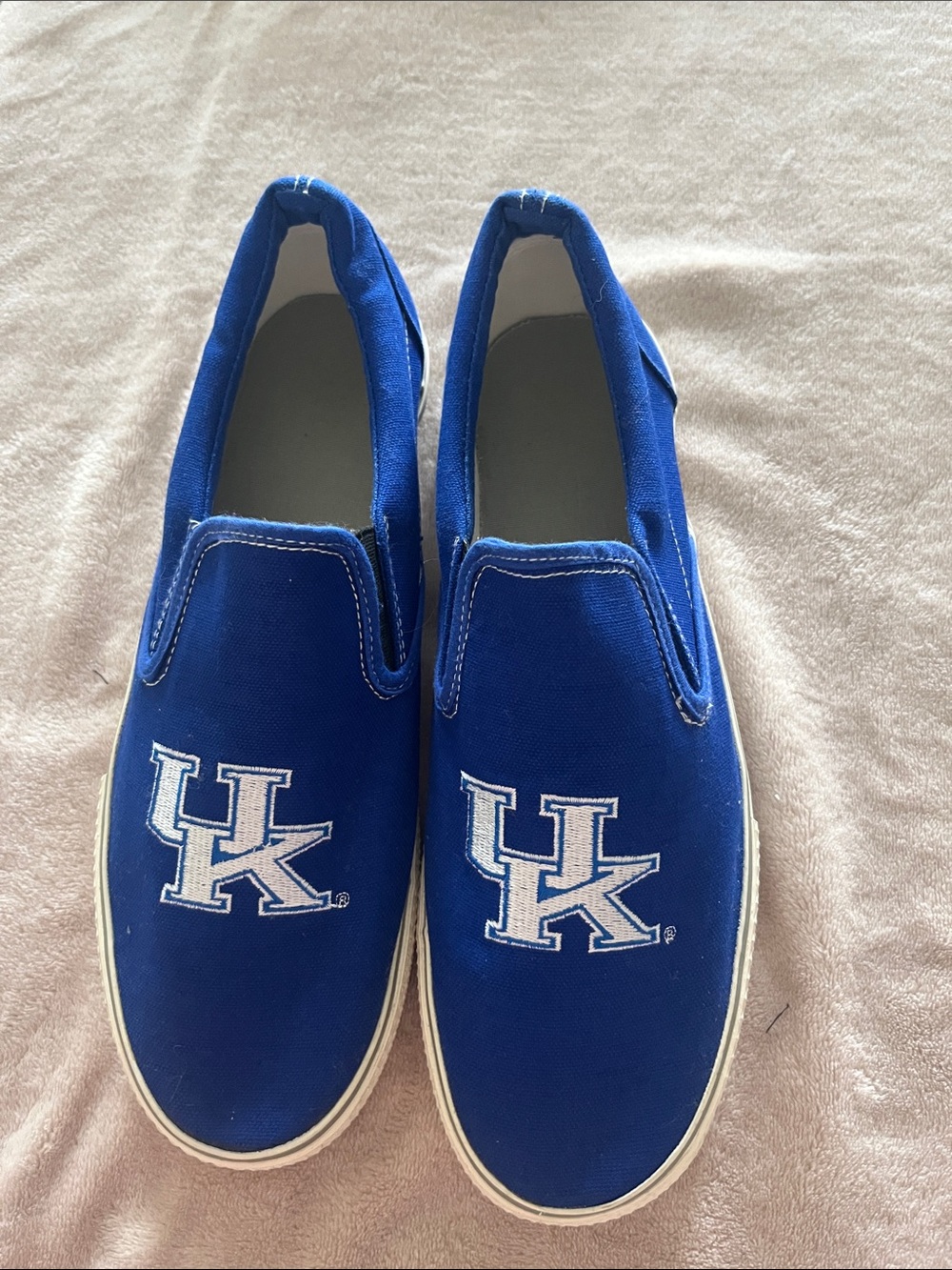 University of Kentucky Blue Canvas Men’s Slip-On Boat Shoes with White UK Logo